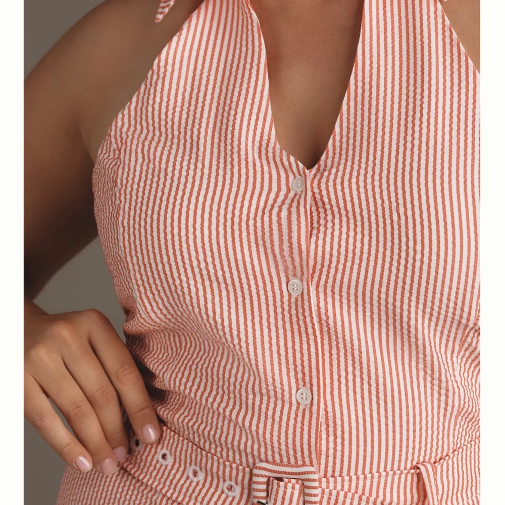 Anthropologie Mauve Halter Button Down Romper - Picture 2 of 3